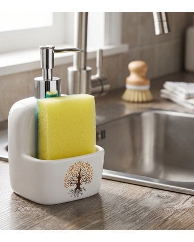 Dispensador de Jabón Gaia con Estropajo de Cerámica