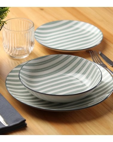 Vajilla de 18 Pieza Anne A Rayas de Porcelana