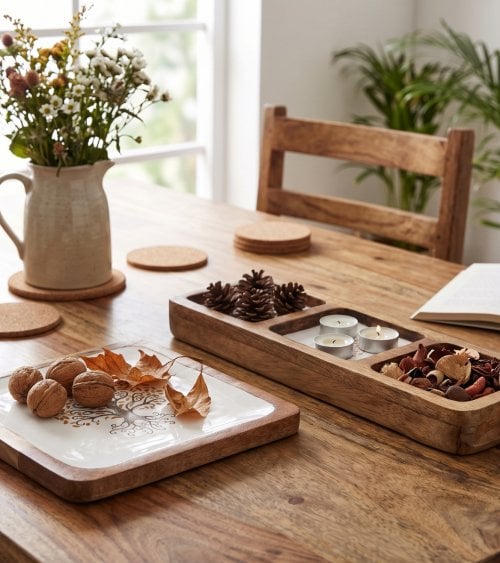 Centro de Mesa Gaia Cuadrado de Madera de Mango