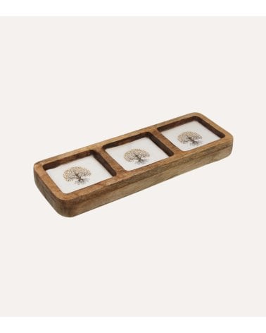Centro de Mesa Gaia con 3 Compartimentos de Madera de Mango
