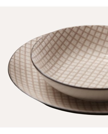 Vajilla de 18 Pieza Carina A Cuadros de Porcelana