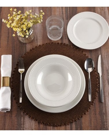 Vajilla de 18 Pieza Puntos con Relieve de Porcelana