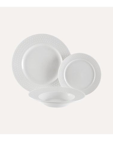 Vajilla de 18 Pieza Mimbre con Relieve de Porcelana
