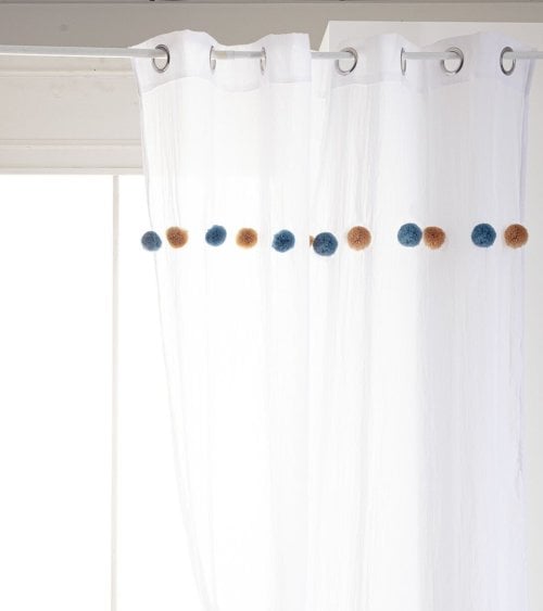 Cortina Decorativa con Pompones, Tamaño 140x240cm, Ideal para Hogar y Oficina-2