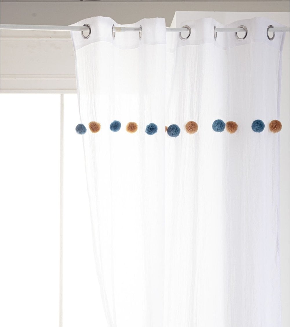 Cortina Decorativa con Pompones, Tamaño 140x240cm, Ideal para Hogar y Oficina-2