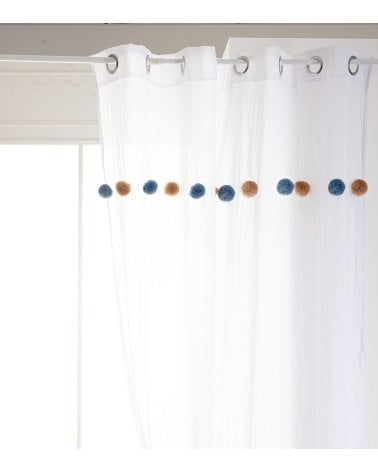 Cortina Decorativa con Pompones, Tamaño 140x240cm, Ideal para Hogar y Oficina-2