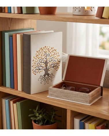 Libro Decorativo con Compartimento Gaia de Lienzo y Madera