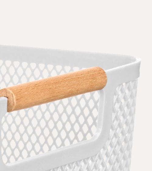 Cesta Organizativa de Plástico y Asa de Bambú