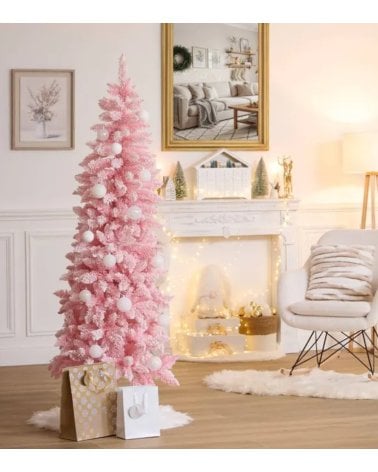 Árbol de Navidad Rosa Nevado de Plástico y Acero