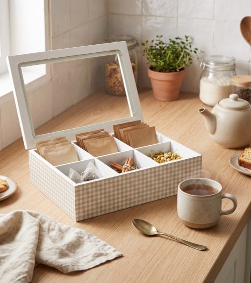 Caja de Té Amelie con 6 Compartimentos de Madera