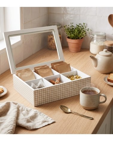 Caja de Té Amelie con 6 Compartimentos de Madera
