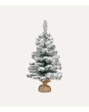 Figura Decorativa Mini Árbol Nevado en Maceta de Yute