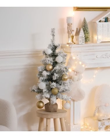 Figura Decorativa Mini Árbol Nevado en Maceta de Yute