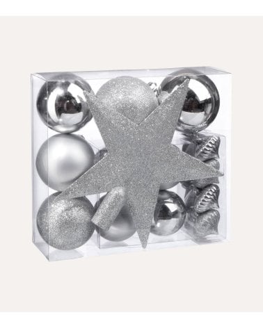 Set de 18 Bolas Decorativas y Estrella para Árbol de Navidad