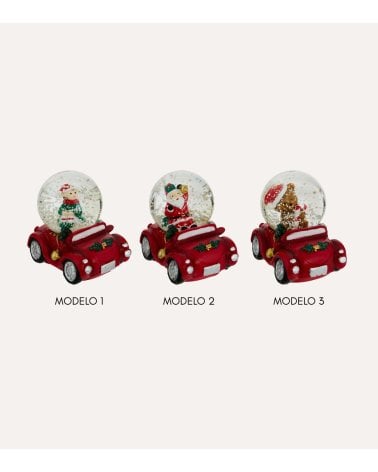 Bola de Nieve Coche con Personaje Navideño de Poliresina