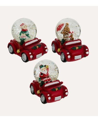 Bola de Nieve Coche con Personaje Navideño de Poliresina