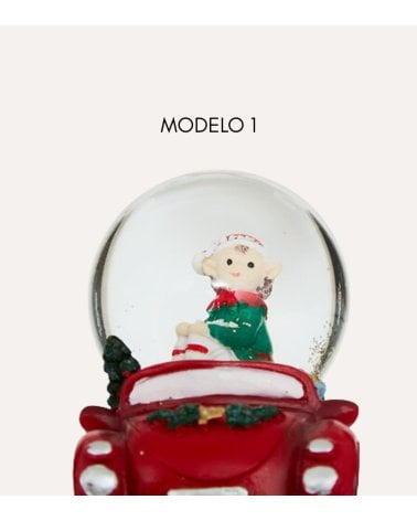 Bola de Nieve Coche con Personaje Navideño de Poliresina