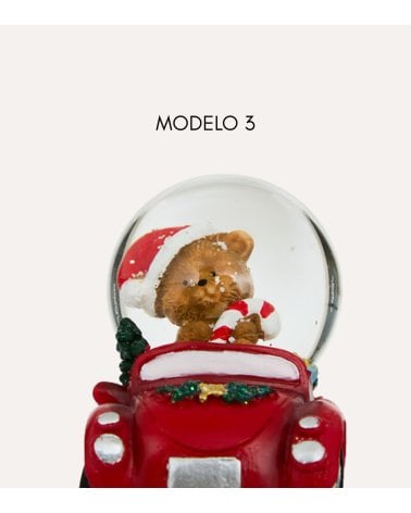 Bola de Nieve Coche con Personaje Navideño de Poliresina