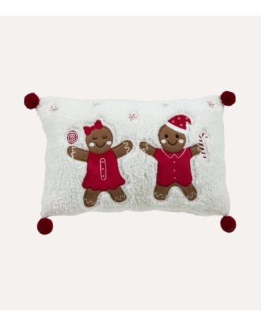 Cojín Muñecos de Jengibre Navideños con Borreguillo y Pompones