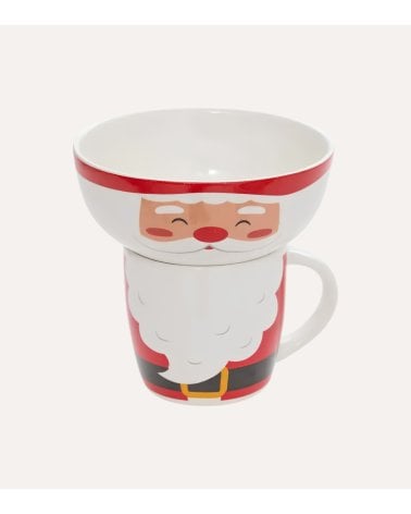 Set de Taza y Cuenco Navideño Papá Noel de Gres