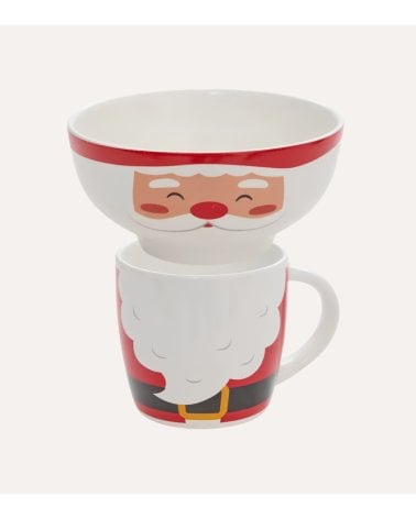 Set de Taza y Cuenco Navideño Papá Noel de Gres