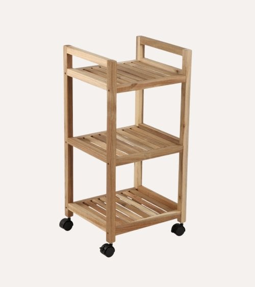 Carrito Auxiliar con 3 Baldas de Madera de Acacia