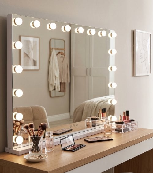Espejo con Bombillas LED Rectangular y Horizontal Táctil de Mesa