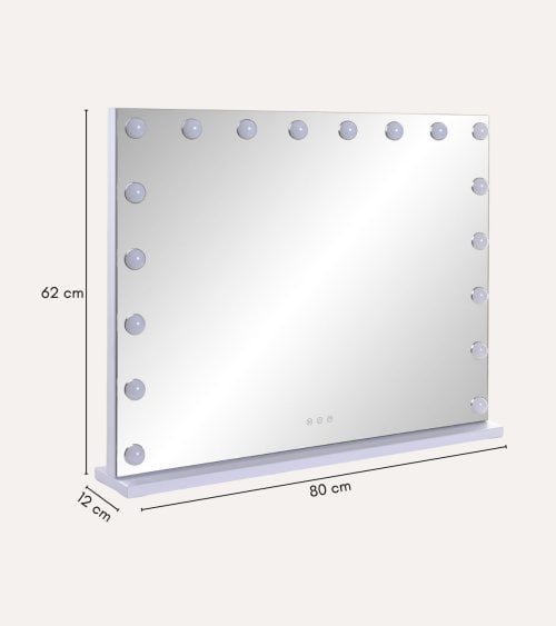 Espejo con Bombillas LED Rectangular y Horizontal Táctil de Mesa