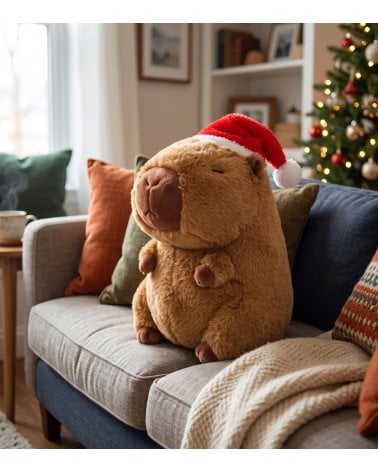 Peluche de Capibara Navideño de Poliéster