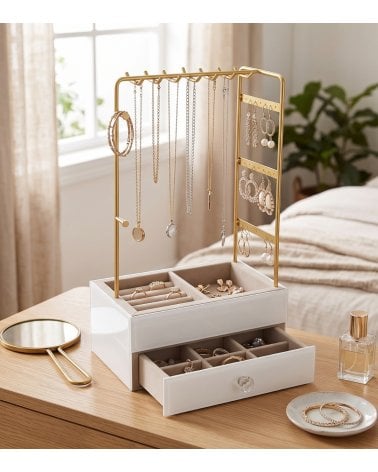 Joyero Organizador Vertical con Colgador de Madera y Metal