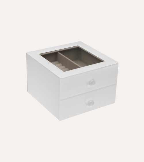 Joyero Organizador con 2 Cajones de Madera y Vidrio