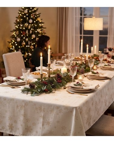 Mantel Navideños Copos de Nieve de Poliéster