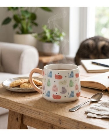 Taza Mug Gatos con Huellas de Porcelana