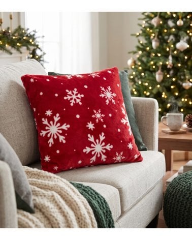 Cojín Navideño con Copos de Nieve de Poliéster