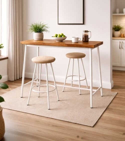 Set de Mesa y 2 Sillas Altas Lizzy de Metal y Madera
