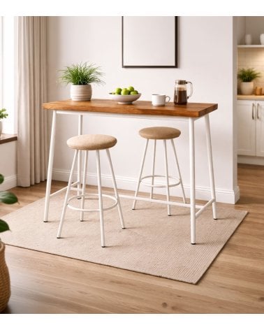 Set de Mesa y 2 Sillas Altas Lizzy de Metal y Madera