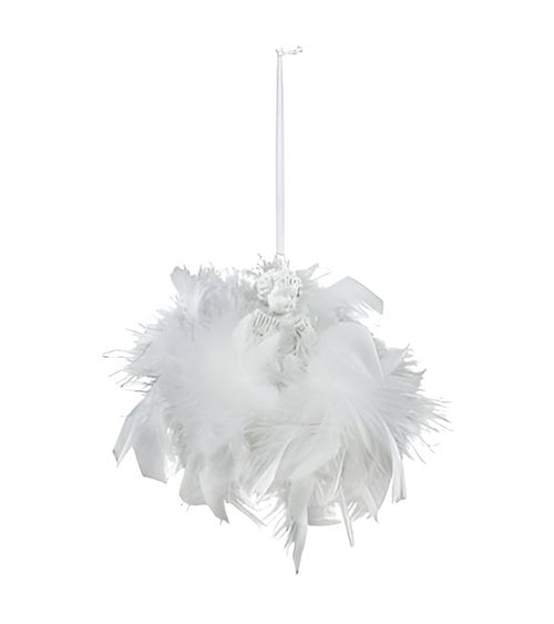 Navidad colgando plumas de ángel en corona