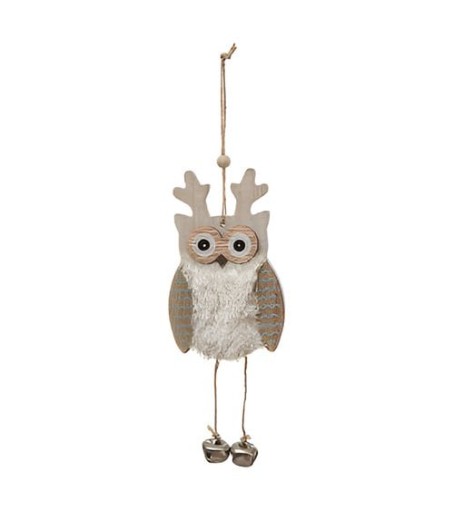 Campana de piel de búho de madera colgante de Navidad