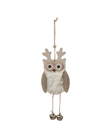 Campana de piel de búho de madera colgante de Navidad