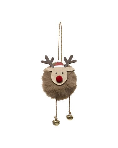 Sujeto navideño Reno de madera Campanilla de piel beige