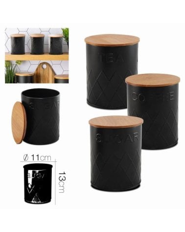 Bote de Metal y Madera para Café, Té o Azúcar