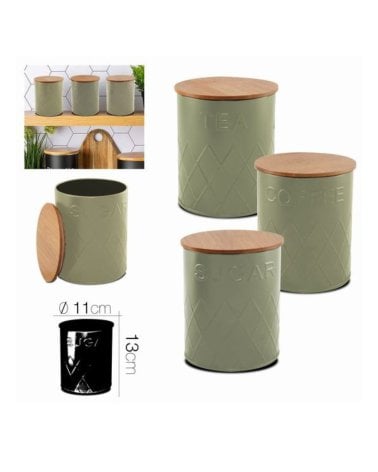 Bote de Metal y Madera para Café, Té o Azúcar